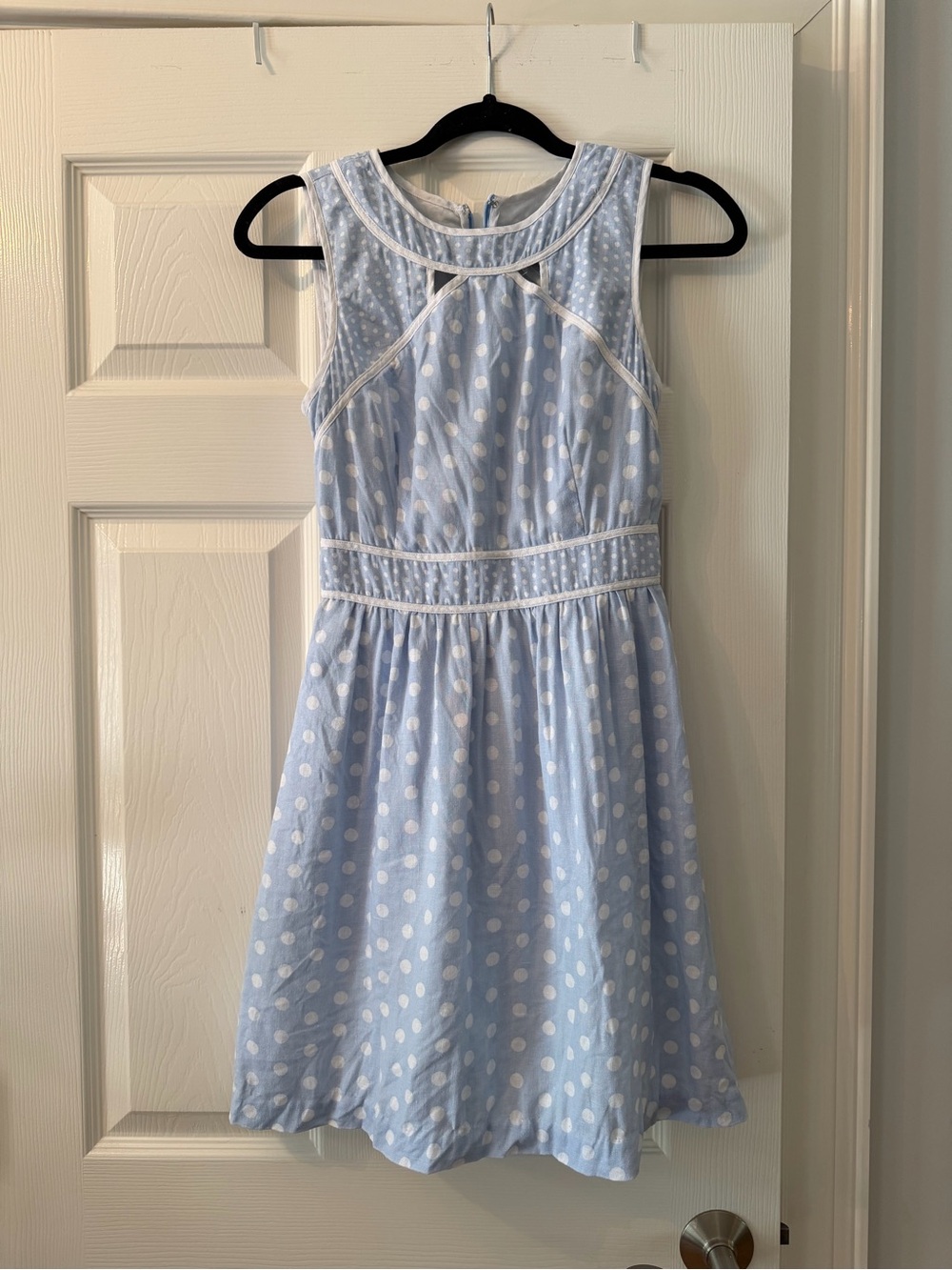 Cynthia Rowley Sky Blue and White Polka Dot Sleeveless Fit-and-Flare Dress